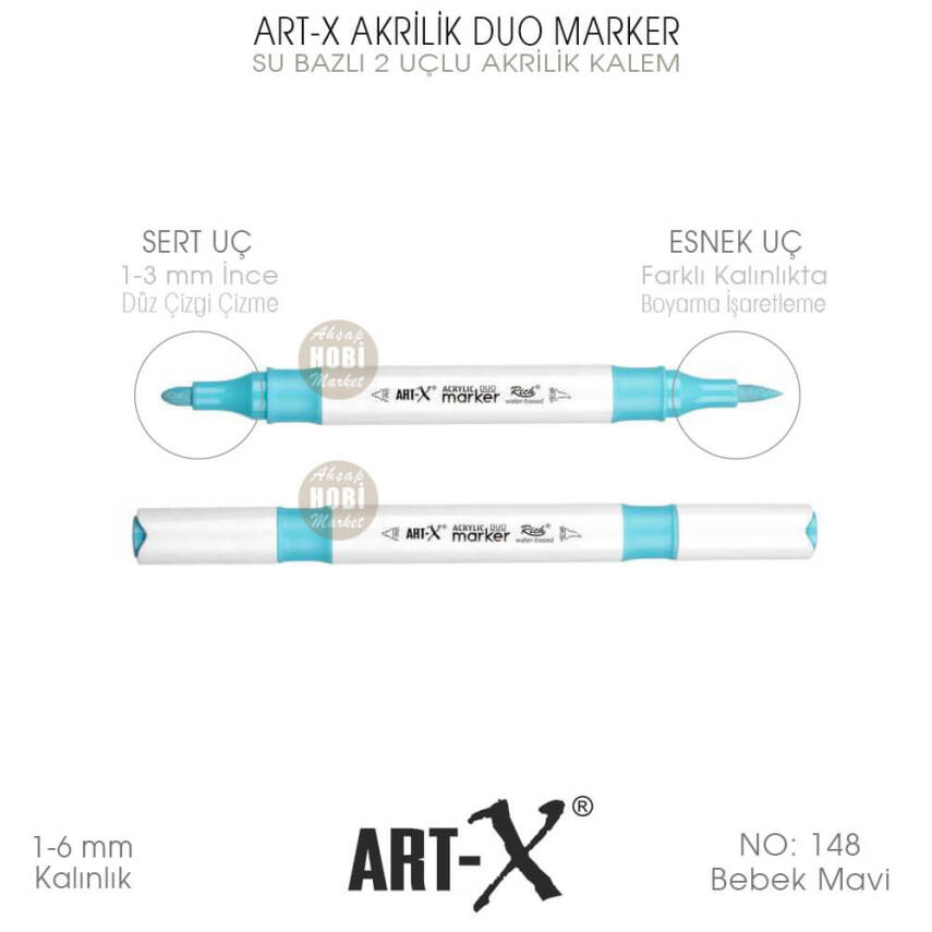 Art-X Akrilik Duo Marker 148 Bebek Mavi 2 Uçlu Akrilik Kalem - 1