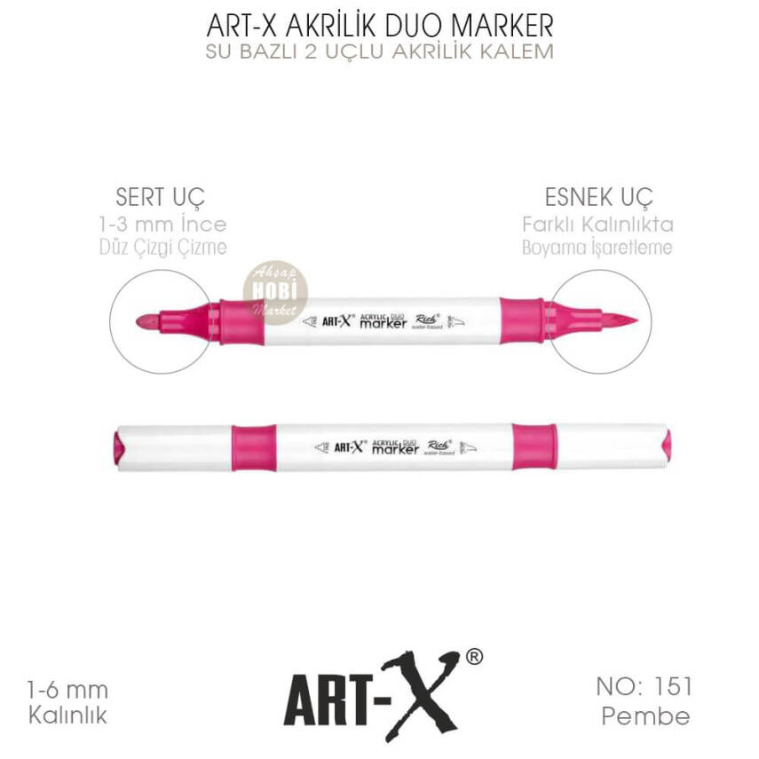 Art-X Akrilik Duo Marker 151 Pembe 2 Uçlu Akrilik Kalem - 1