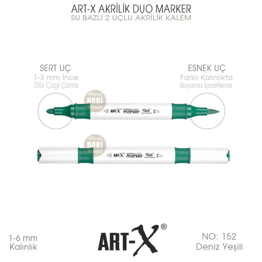 Art-X Akrilik Duo Marker 152 Deniz Yeşili 2 Uçlu Akrilik Kalem - 1