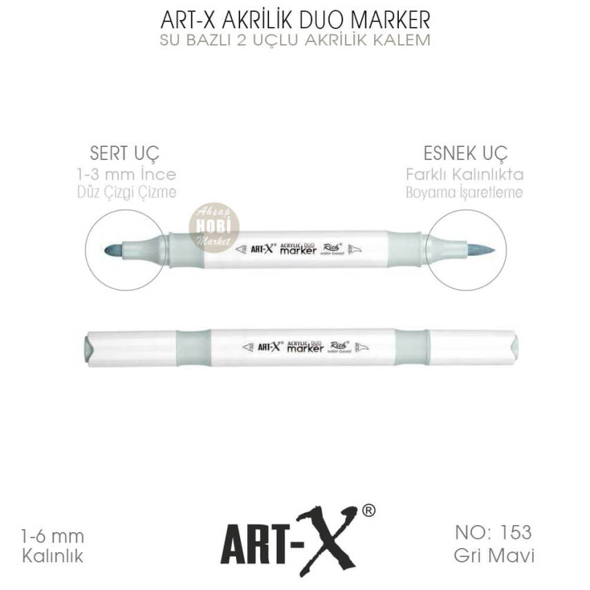 Art-X Akrilik Duo Marker 153 Gri Mavi 2 Uçlu Akrilik Kalem - 1