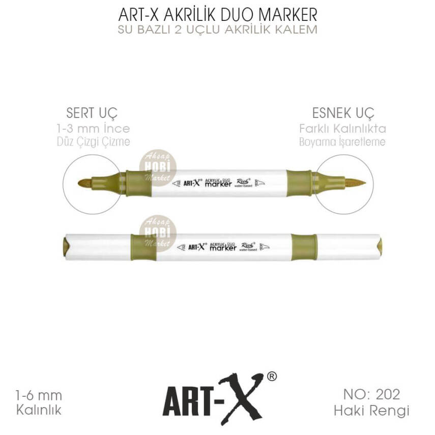 Art-X Akrilik Duo Marker 202 Haki Yeşili 2 Uçlu Akrilik Kalem - 1
