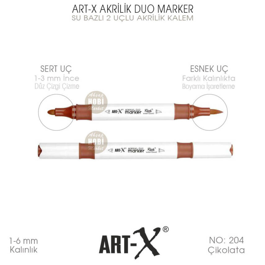 Art-X Akrilik Duo Marker 204 Çikolata Rengi 2 Uçlu Akrilik Kalem - 1