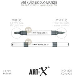 Art-X Akrilik Duo Marker 205 Koyu Gri 2 Uçlu Akrilik Kalem - Art-X