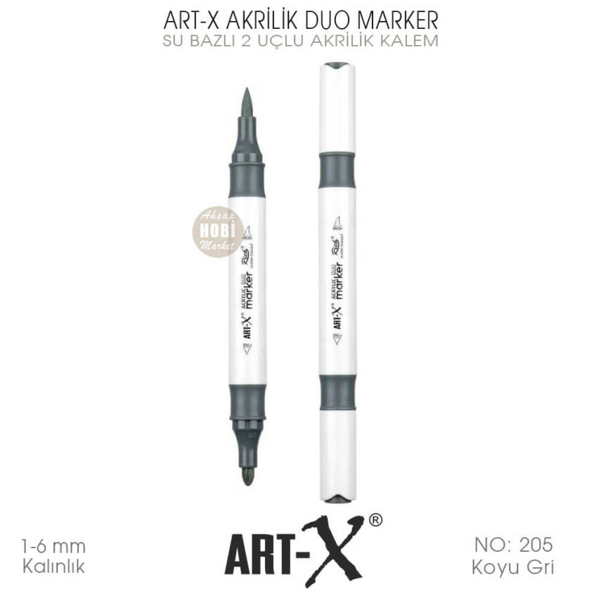 Art-X Akrilik Duo Marker 205 Koyu Gri 2 Uçlu Akrilik Kalem - 2