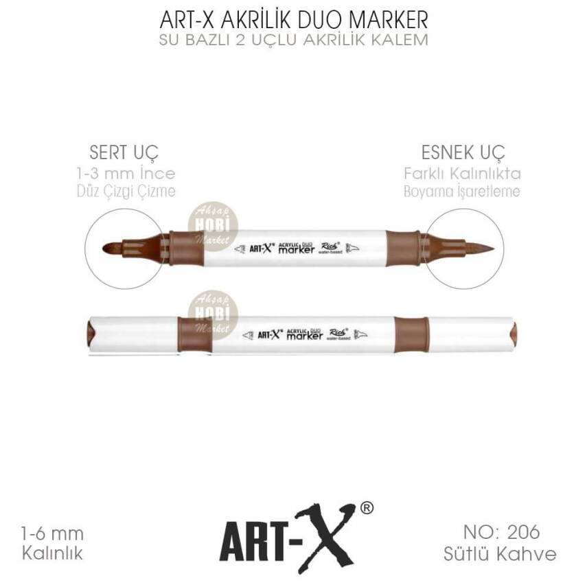 Art-X Akrilik Duo Marker 206 Sütlü Kahve 2 Uçlu Akrilik Kalem - 1