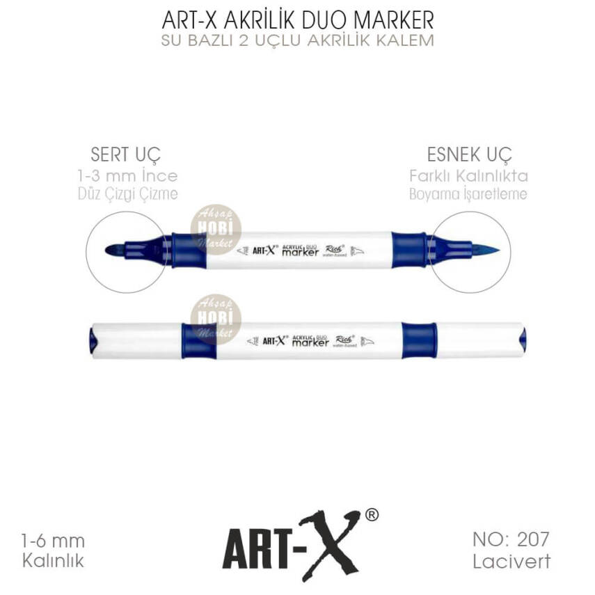 Art-X Akrilik Duo Marker 207 Lacivert 2 Uçlu Akrilik Kalem - 1