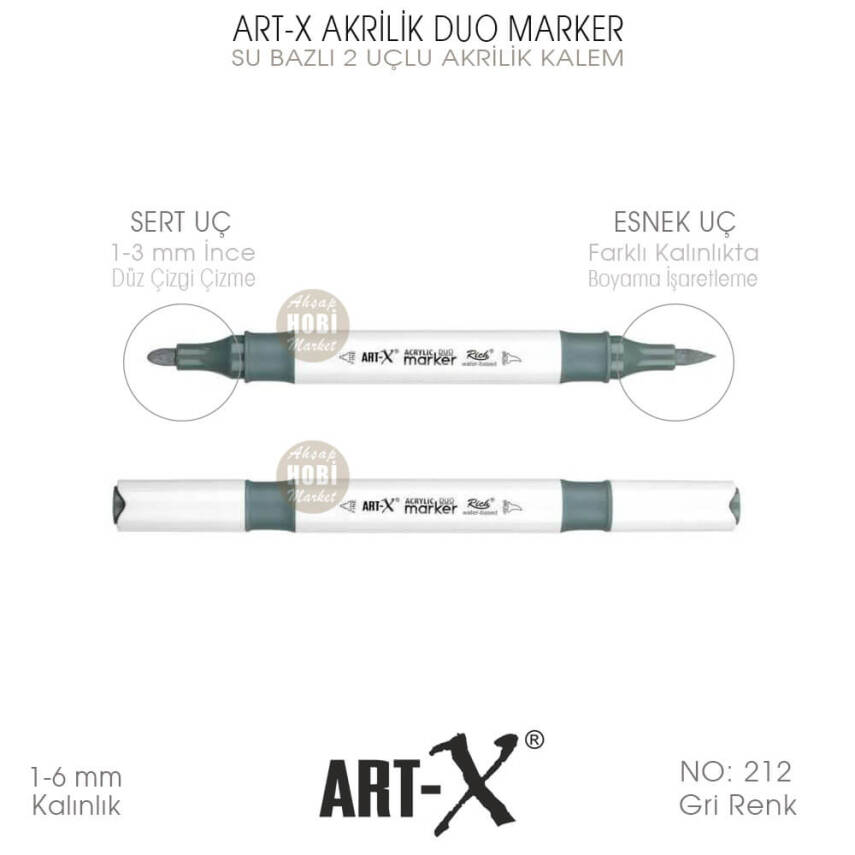 Art-X Akrilik Duo Marker 212 Gri Renk 2 Uçlu Akrilik Kalem - 1