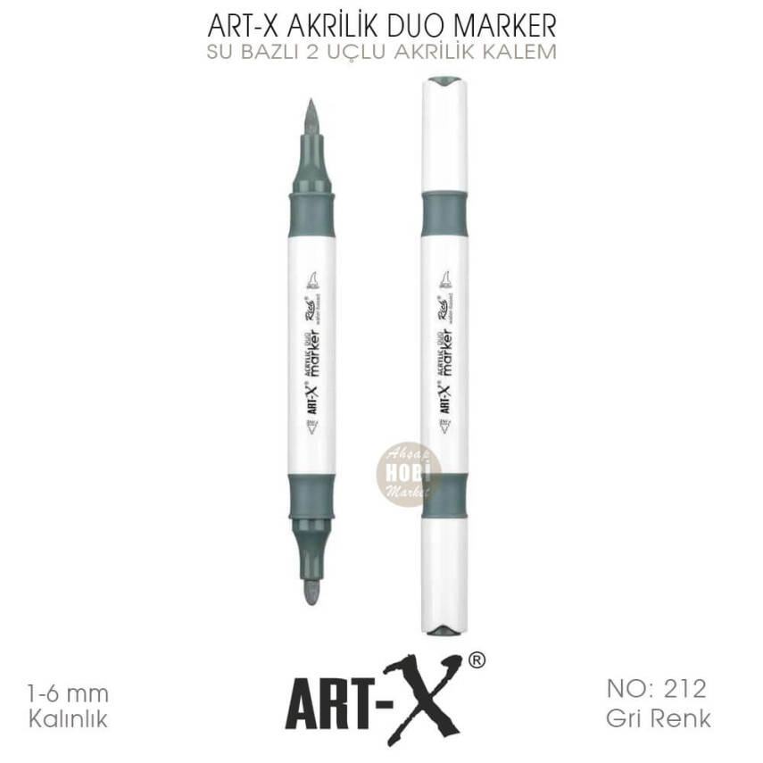 Art-X Akrilik Duo Marker 212 Gri Renk 2 Uçlu Akrilik Kalem - 2