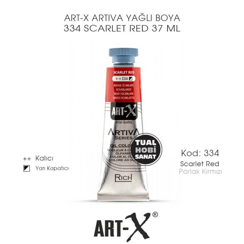 Art-X Artiva Yağlı Boya 334 Scarlet Red (Parlak Kırmızı) 37 ml - 1
