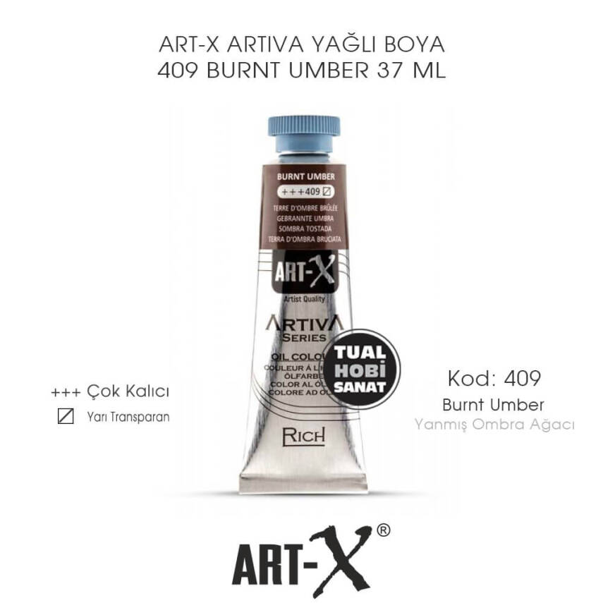Art-X Artiva Yağlı Boya 409 Burnt Umber (Yanmış Ombra Ağacı) 37 ml - 1