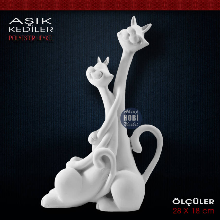 Aşık Kediler Biblo Heykel (28x18 cm) Ham Polyester - 1