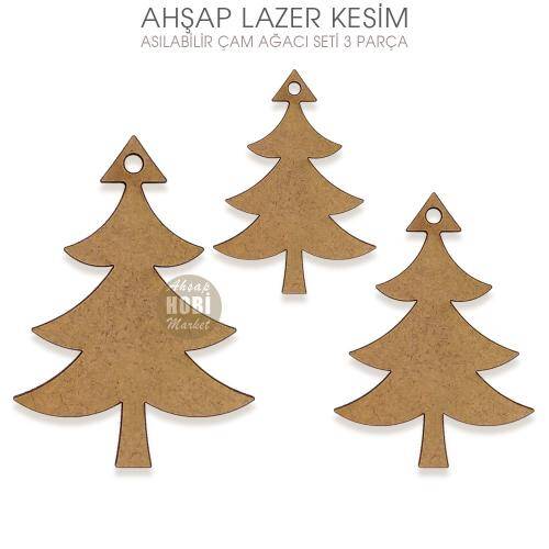 Asılabilir 3'lü Çam Ağacı Seti Lazer Kesim Ahşap - 2