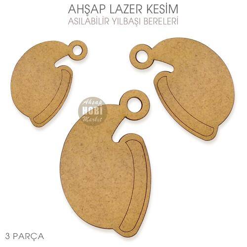 Asılabilir Yılbaşı Beresi Figürleri (3 Parça) Lazer Kesim Ahşap - 1