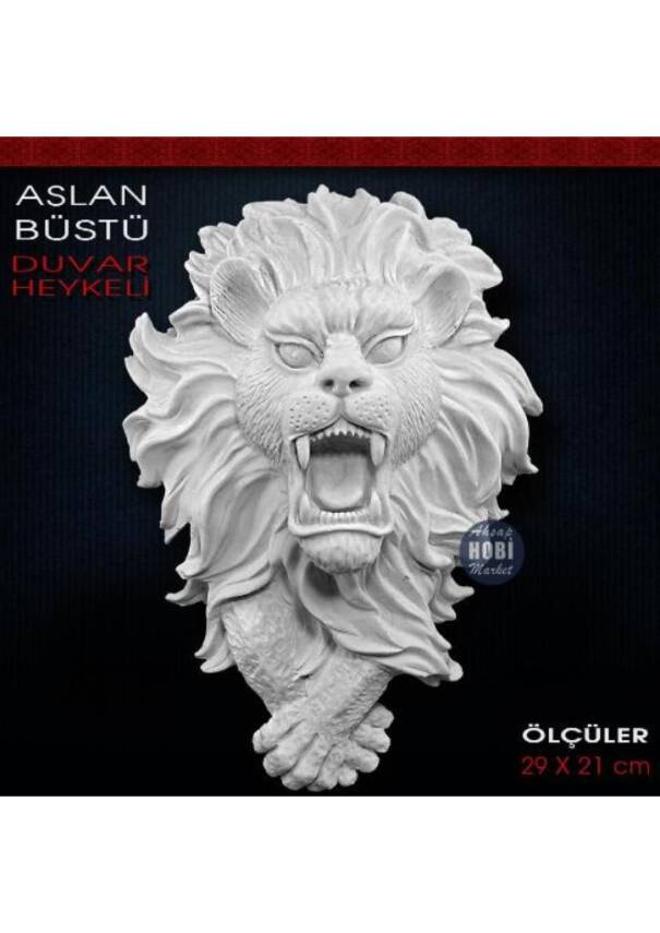 Aslan Büstü Duvar Heykeli (29x21 cm) Ham Polyester - 1
