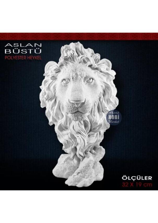 Aslan Büstü Heykeli (32x19 cm) Ham Polyester - 1