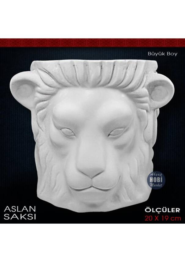 Aslan Heykel Saksı Büyük Boy (20x19 cm) Ham Polyester - 1
