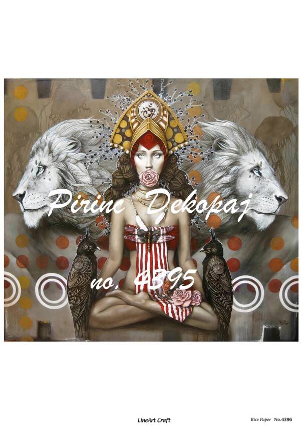Aslanlı Kadın Figürlü Pirinç Dekopaj Model : 4396 - 2