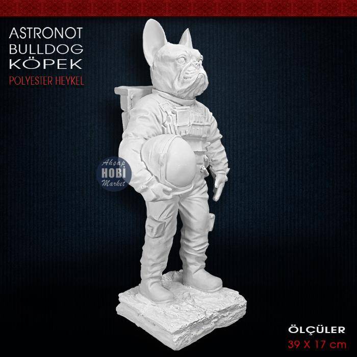 Astronot Bulldog Köpek Heykeli (39x17 cm) Ham Polyester - 1