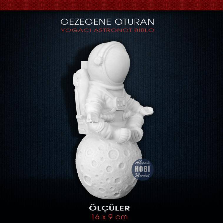 Astronot Gezegene Oturan Yogacı Biblo (16x9cm) Ham Polyester - 2