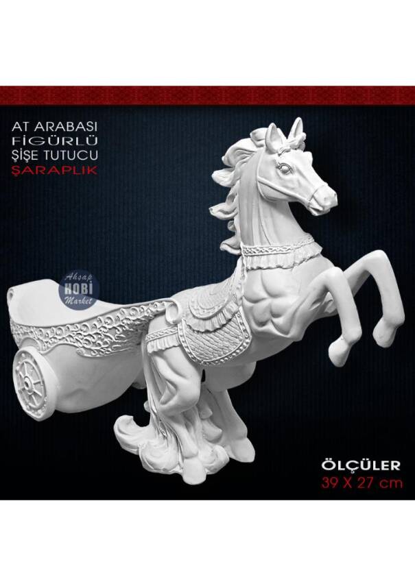 At Arabası Figürlü Şişe Tutucu Şaraplık (39x27 cm) Ham Polyester - 1