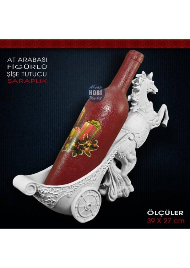 At Arabası Figürlü Şişe Tutucu Şaraplık (39x27 cm) Ham Polyester - 2