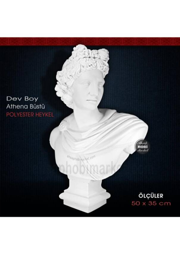 Athena Büstü Heykeli Dev Boy (50x35cm) Ham Polyester - 1