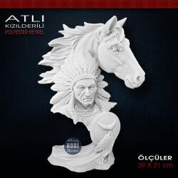 Atlı Kızılderili Biblo Heykeli (29x21 cm) Ham Polyester - Tual Hobi Sanat