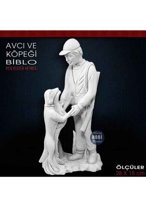 Avcı ve Köpeği Biblo Heykel (28x15 cm) Ham Polyester - 1