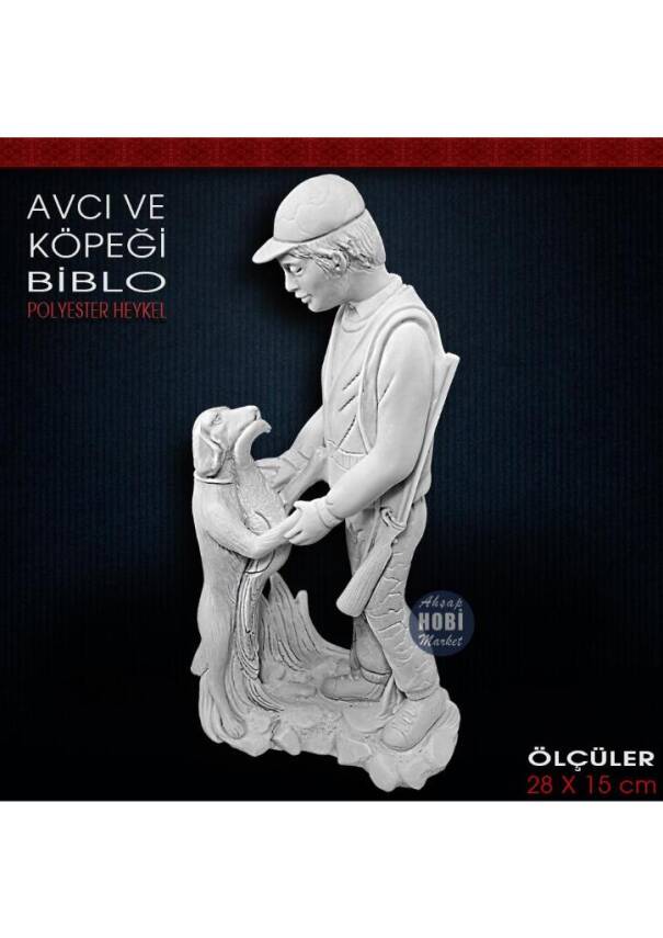 Avcı ve Köpeği Biblo Heykel (28x15 cm) Ham Polyester - 2