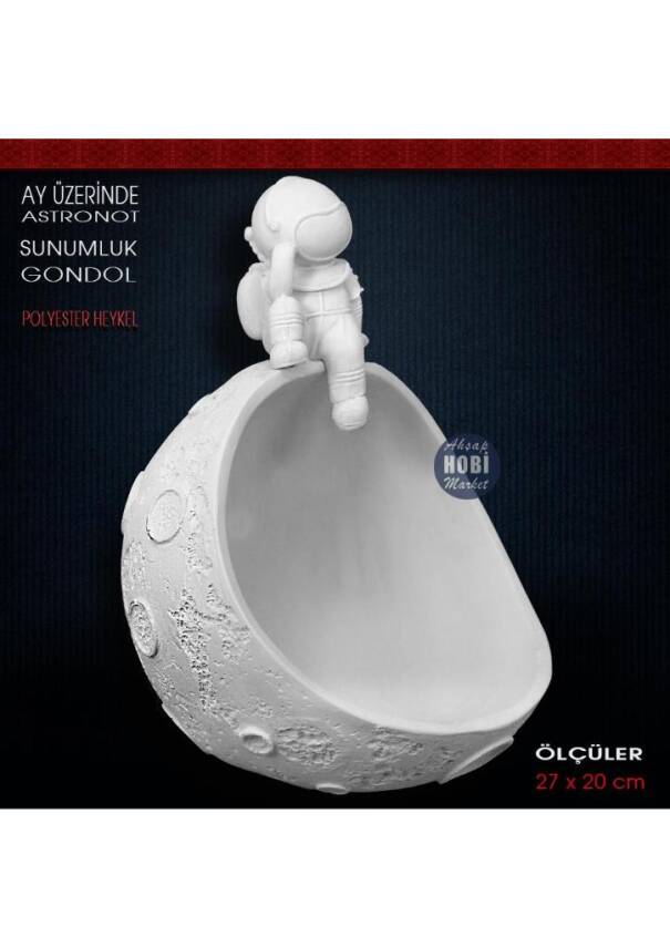 Ay Üzerinde Astronot Sunumluk Gondol (27x20 cm) Ham Polyester - 2
