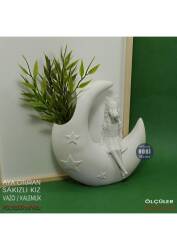 Aya Oturan Kız Vazo ve Kalemlik (16x16 cm) Ham Polyester - Tual Hobi Sanat (1)