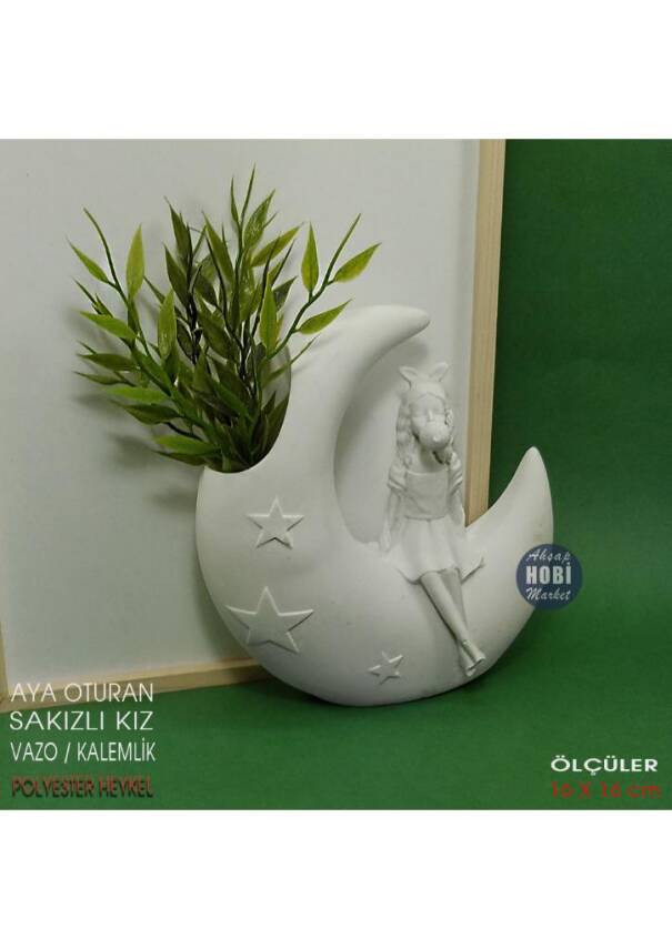 Aya Oturan Kız Vazo ve Kalemlik (16x16 cm) Ham Polyester - 2