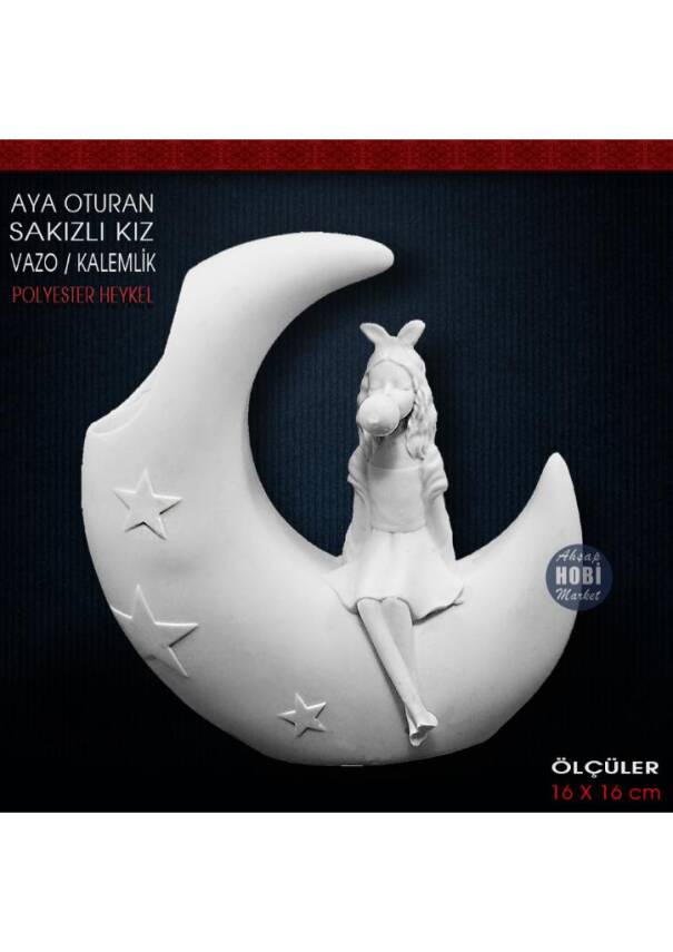 Aya Oturan Kız Vazo ve Kalemlik (16x16 cm) Ham Polyester - 1