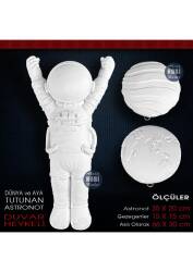 Aya ve Dünyaya Tutunan Astronot Duvar Heykeli (66x30 cm) Ham Polyester - Tual Hobi Sanat