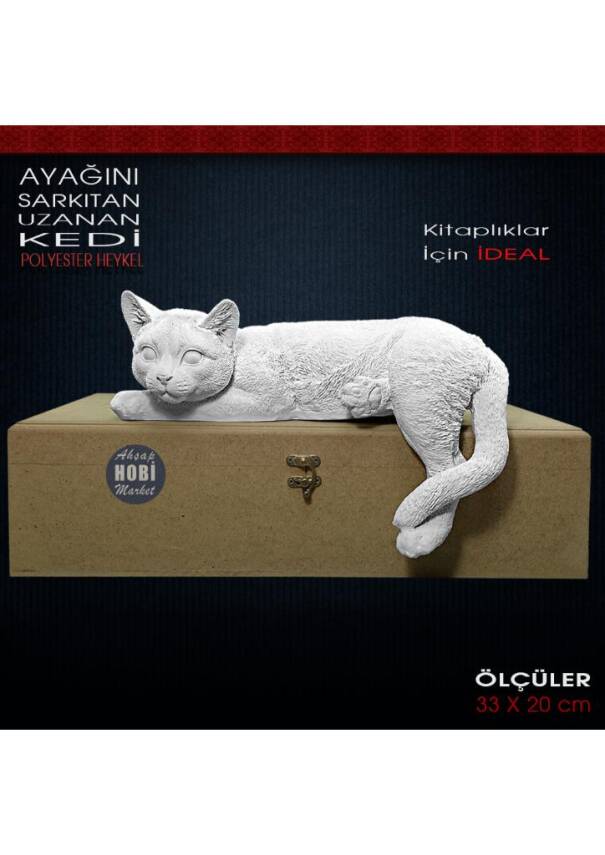 Ayağını Sarkıtan Uzanan Kedi Biblo (33x20 cm) Polyester - 1