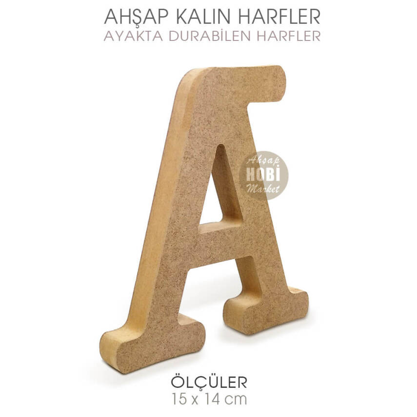 Ayakta Durabilen Kalın A Harfi (15x14 cm) Ham Ahşap - 1