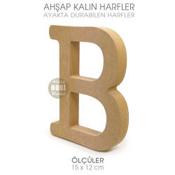 Ayakta Durabilen Kalın B Harfi (15x12 cm) Ham Ahşap - Tual Hobi Craft İst