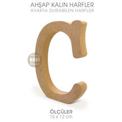 Ayakta Durabilen Kalın C Harfi (15x12 cm) Ham Ahşap - Tual Hobi Craft İst