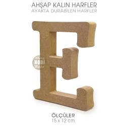 Ayakta Durabilen Kalın E Harfi (15x12 cm) Ham Ahşap - Tual Hobi Craft İst