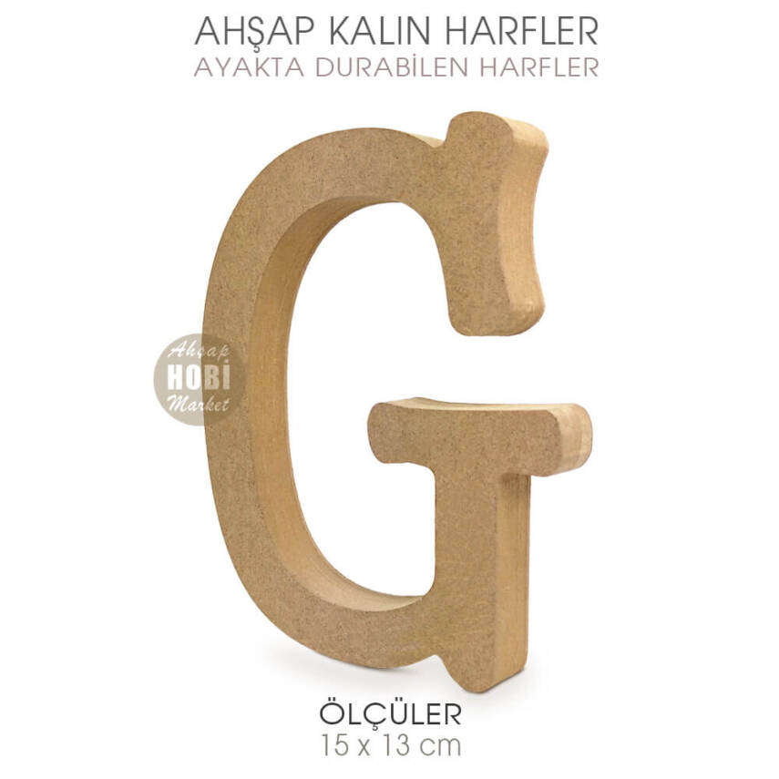 Ayakta Durabilen Kalın G Harfi (15x13 cm) Ham Ahşap - 1