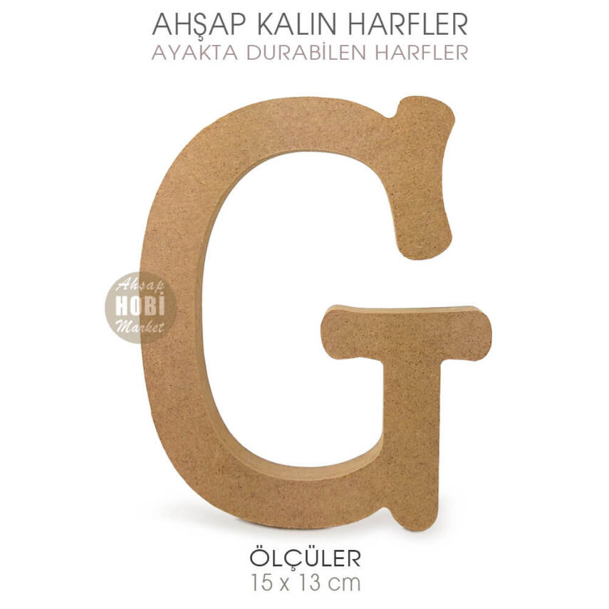Ayakta Durabilen Kalın G Harfi (15x13 cm) Ham Ahşap - 2