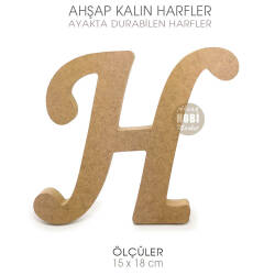 Ayakta Durabilen Kalın H Harfi (15x18 cm) Ham Ahşap - Tual Hobi Craft İst (1)