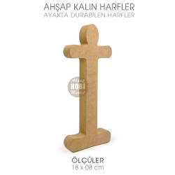 Ayakta Durabilen Kalın İ Harfi (18x8 cm) Ham Ahşap - Tual Hobi Craft İst