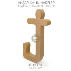 Ayakta Durabilen Kalın J Harfi (18x11 cm) Ham Ahşap - Tual Hobi Craft İst
