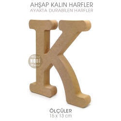 Ayakta Durabilen Kalın K Harfi (15x13 cm) Ham Ahşap - Tual Hobi Craft İst