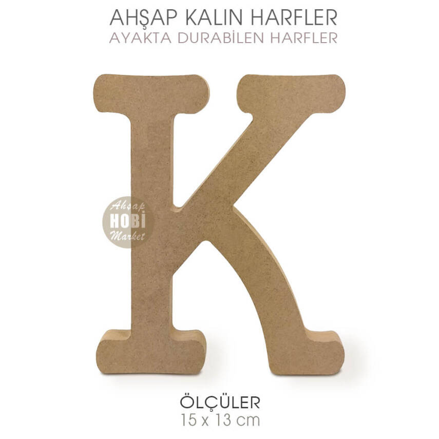 Ayakta Durabilen Kalın K Harfi (15x13 cm) Ham Ahşap - 2