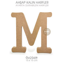 Ayakta Durabilen Kalın M Harfi (15x15 cm) Ham Ahşap - Tual Hobi Craft İst (1)