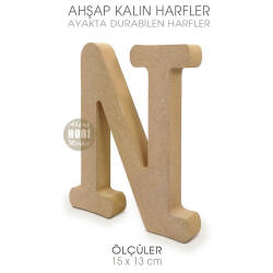Ayakta Durabilen Kalın N Harfi (15x13 cm) Ham Ahşap - Tual Hobi Craft İst