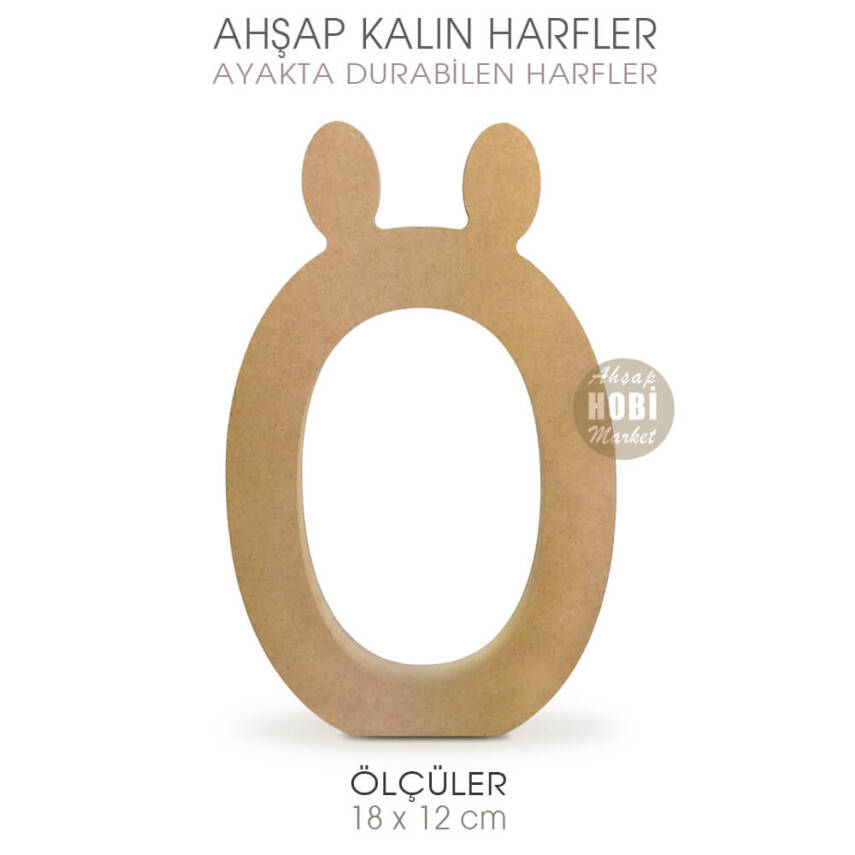 Ayakta Durabilen Kalın Ö Harfi (18x12 cm) Ham Ahşap - 2