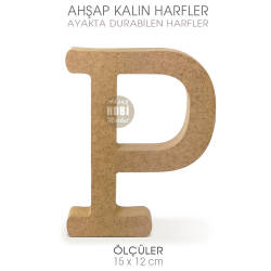 Ayakta Durabilen Kalın P Harfi (15x12 cm) Ham Ahşap - Tual Hobi Craft İst (1)